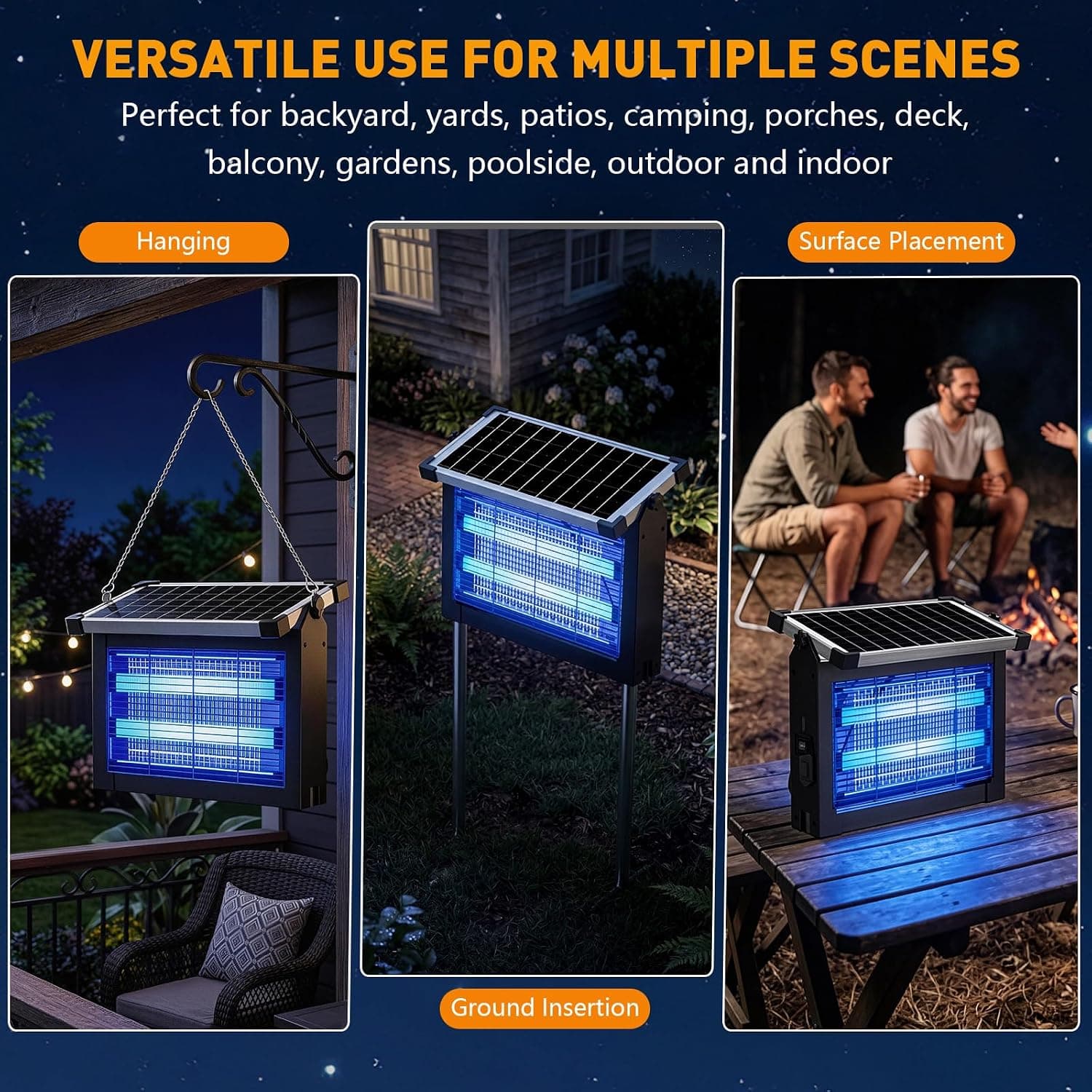 Solar Mosquito Zapper 4500V Outdoor Bug Zapper with 1/2 Acre Coverage, 4000mAh Battery, Dual Solar and USB Charging, and IPX5 Waterproof Rating — 2 of 5