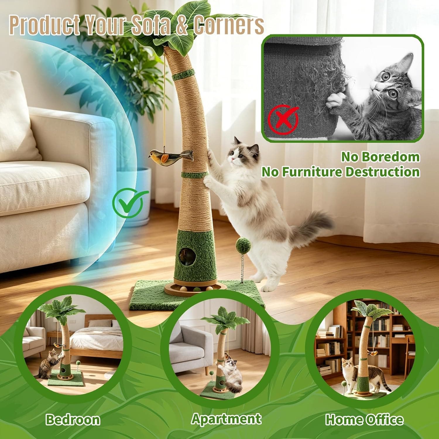 35 Inch Tall Cat Scratching Post with Interactive Toys and Durable Sisal Wrapping for Healthy Claws and Active Indoor Playtime — 5 of 5