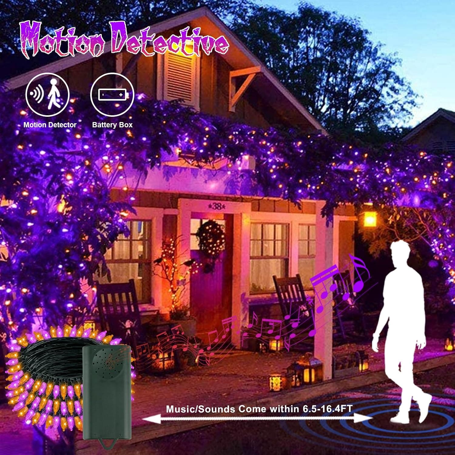 Battery-Operated Halloween Lights Featuring Motion-Activated Illumination, Music Sync Technology and Spooky Lighting Modes for Holiday Parties — 3 of 5