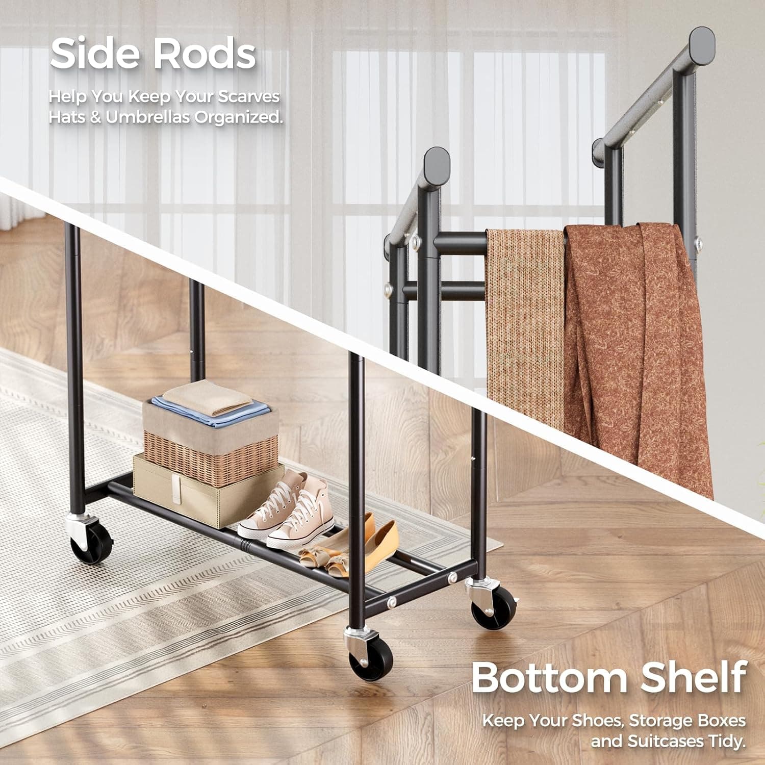 Hyseyy 16.5"x 39"x 60.23" 240lbs Double Rod Clothing Rack with Dual-Bar Design for Up to 150 Garments and Organized Long Dresses Pants and Jackets — 5 of 5