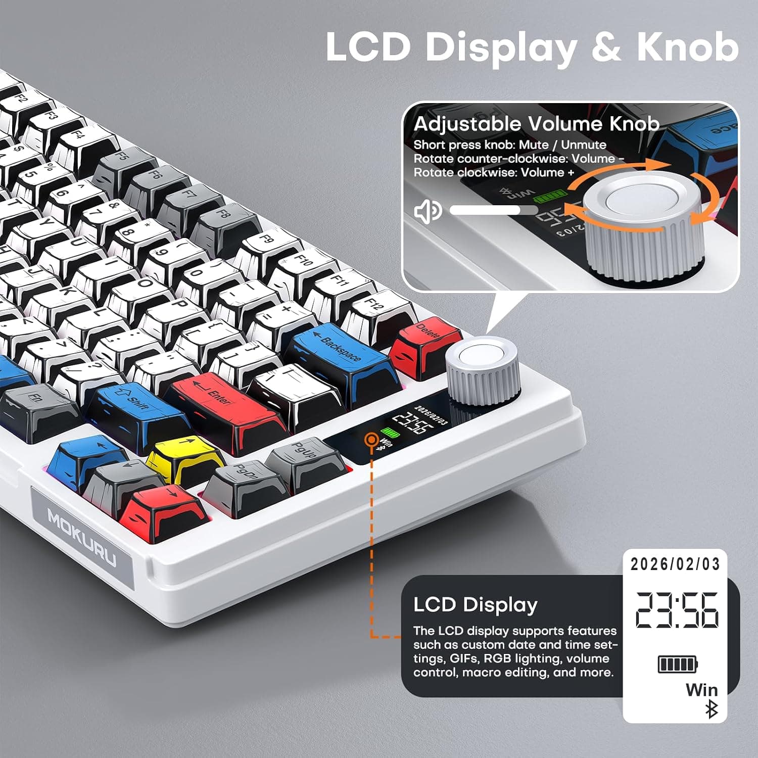 MOKURU 75% Wireless Mechanical Keyboard with Hot-Swappable Switches, Intelligent LCD Display, Volume Knob, RGB Lighting and 4000mAh Battery — 4 of 5
