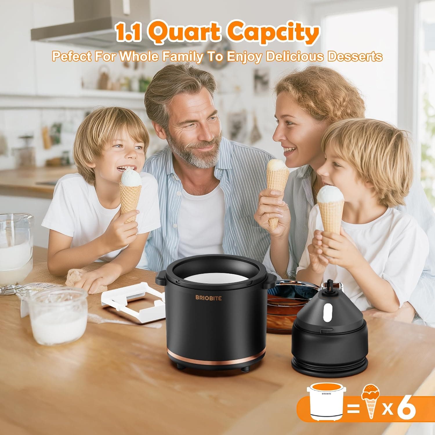 BRIOBITE 1.1 Quart USB-C Rechargeable Ice Cream Maker with Automatic Shut-Off, BPA-Free Aluminum Construction, Overheat Protection and Recipe Book — 2 of 5