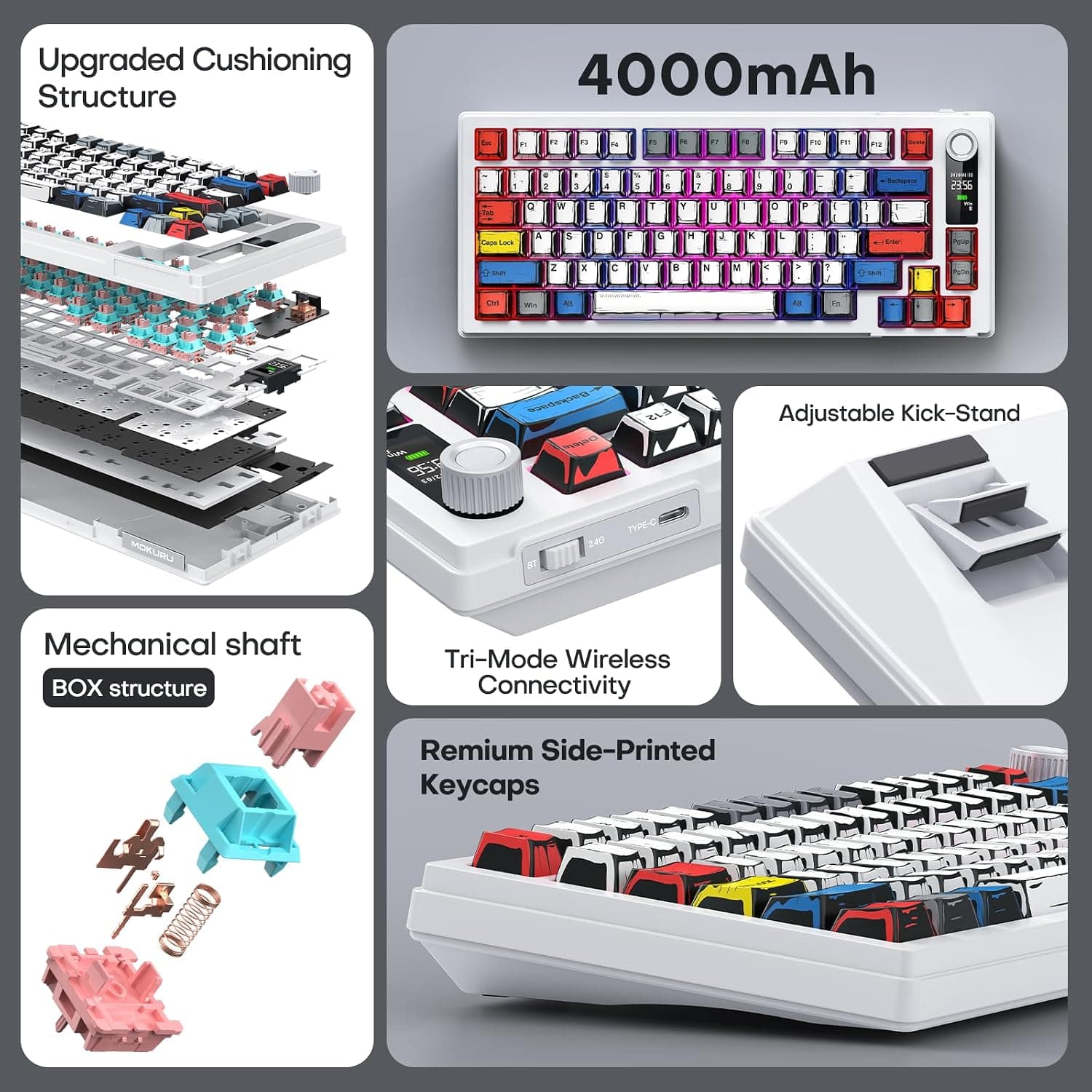 MOKURU 75% Wireless Mechanical Keyboard with Hot-Swappable Switches, Intelligent LCD Display, Volume Knob, RGB Lighting and 4000mAh Battery — 2 of 5