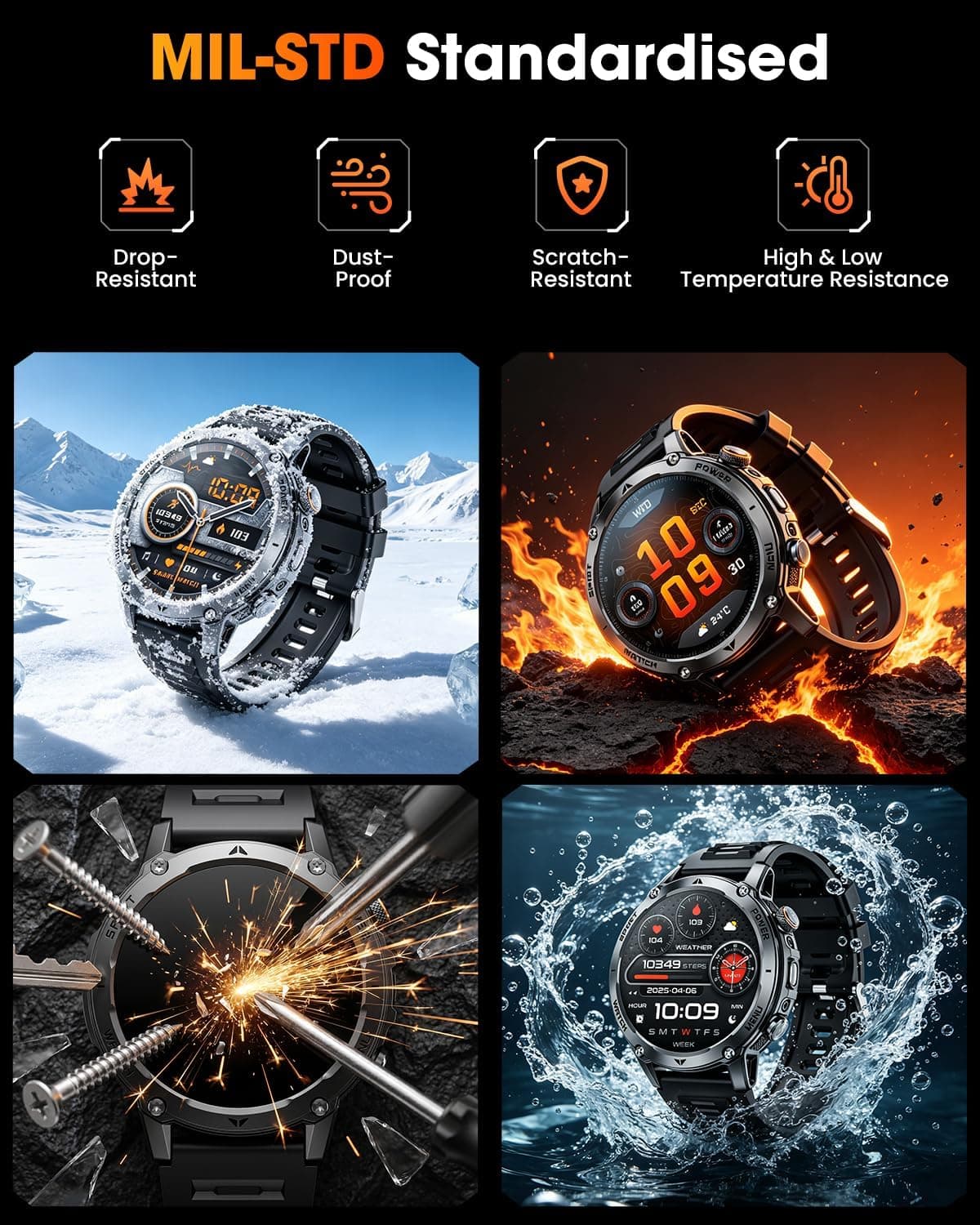 Karchilor 1400mAh Military Bluetooth Smartwatch for Men with LED Display, 30-Day Daily Battery Life, 2-Hour Fast Charge and 100-Day Standby Time — 5 of 5