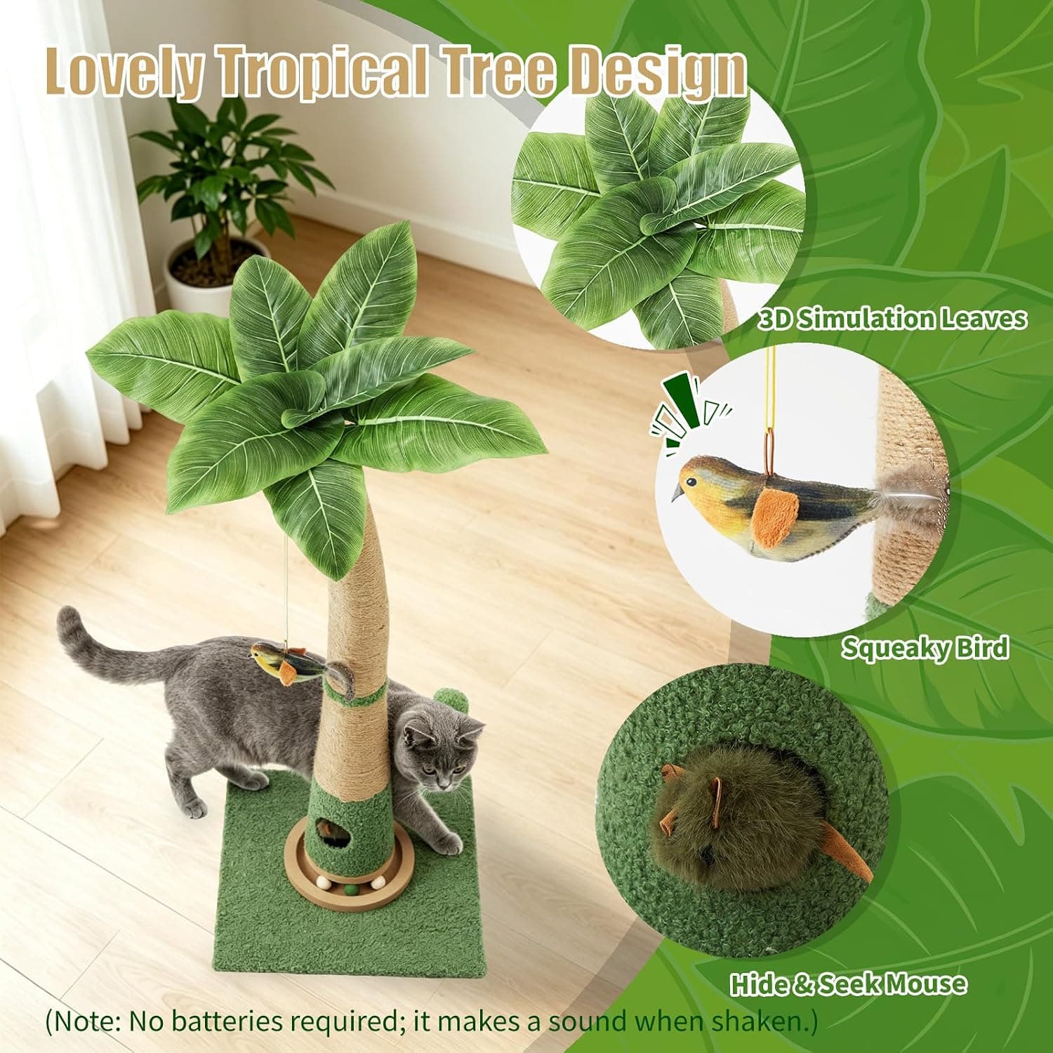 35 Inch Tall Cat Scratching Post with Interactive Toys and Durable Sisal Wrapping for Healthy Claws and Active Indoor Playtime — 2 of 5