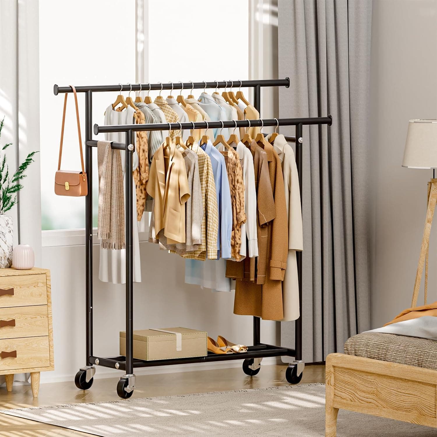 Hyseyy 16.5"x 39"x 60.23" 240lbs Double Rod Clothing Rack with Dual-Bar Design for Up to 150 Garments and Organized Long Dresses Pants and Jackets — 2 of 5