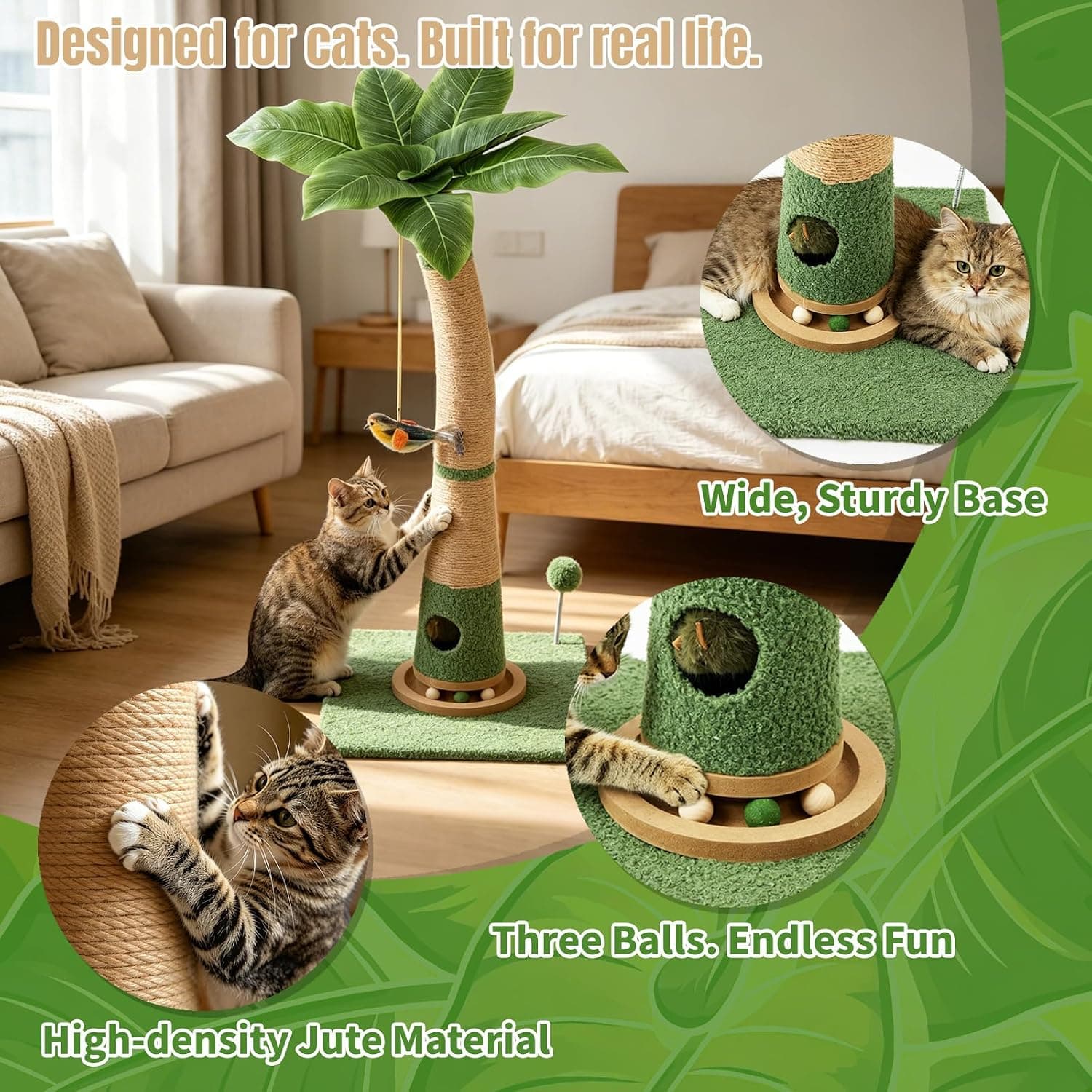 35 Inch Tall Cat Scratching Post with Interactive Toys and Durable Sisal Wrapping for Healthy Claws and Active Indoor Playtime — 3 of 5