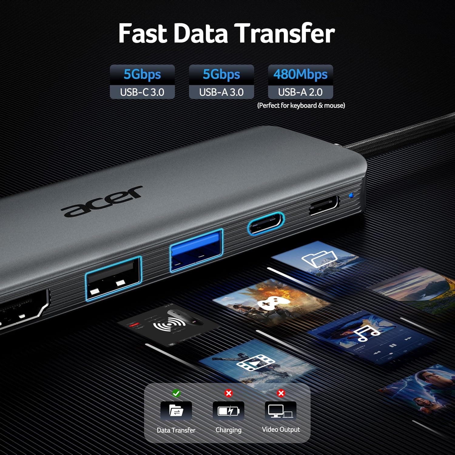 Acer 5-in-1 5Gbps USB-C Hub with 100W Power Delivery, 5 Versatile Ports, Fast Data Transfer Speeds, and Reliable High-Speed Laptop Charging — 5 of 5