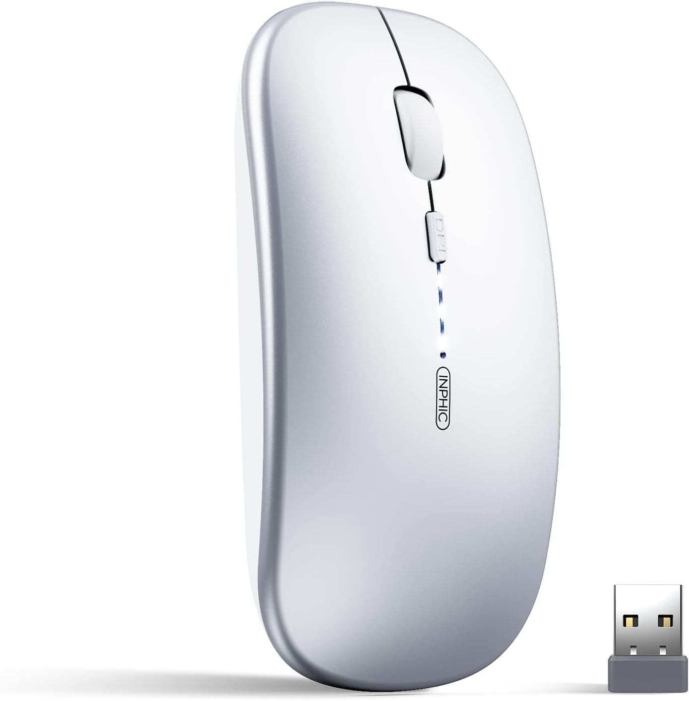 Rechargeable Wireless Bluetooth Tri-Mode Computer Mouse with Ergonomic Grip, Silent Clicking, Adjustable DPI Settings and Multi-Device Compatibility — 1 of 5