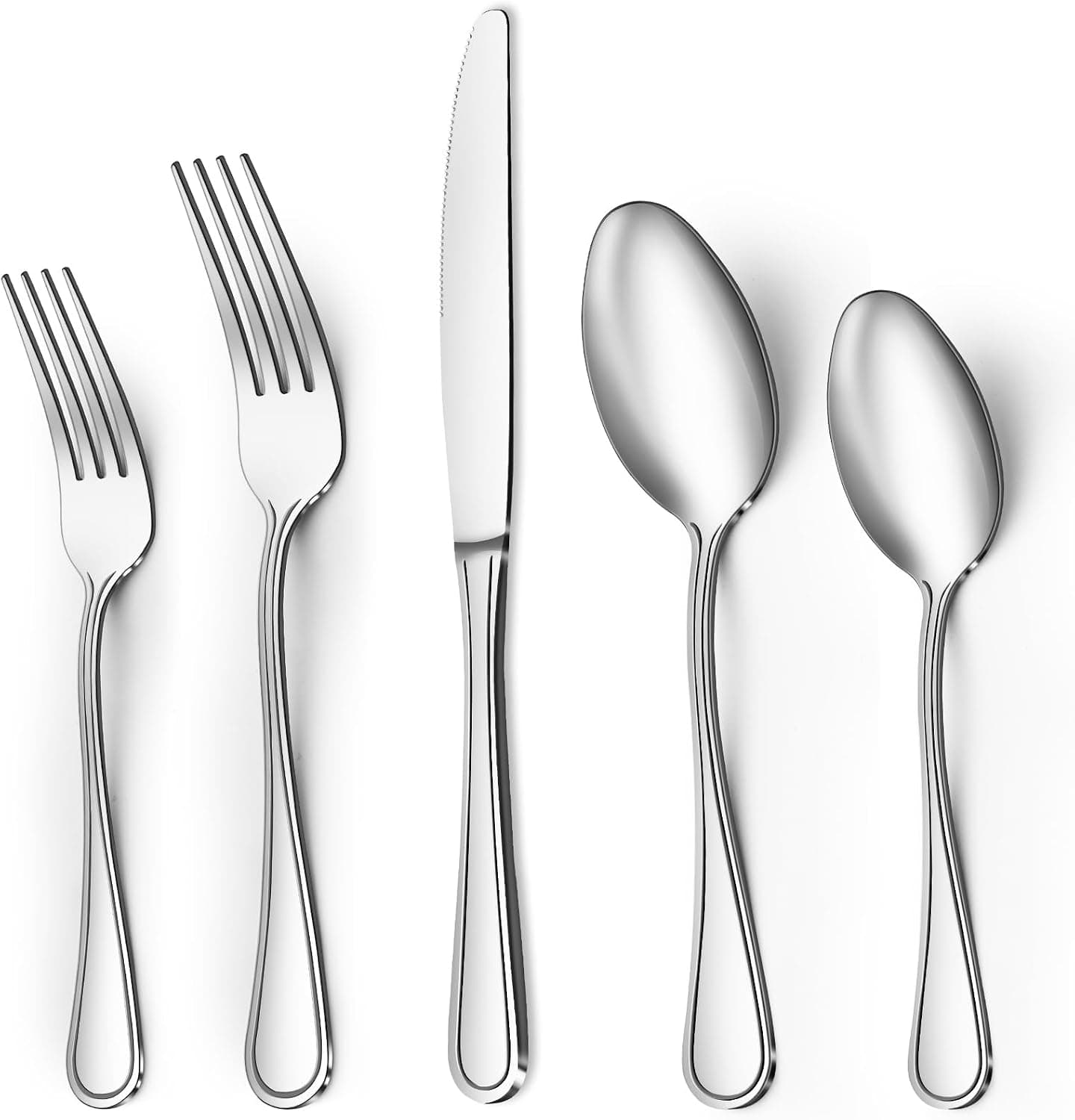 20-Piece Stainless Steel Flatware Set Featuring Durable Silverware Construction, Modern Mirror Polish Finish, Ergonomic Handles and Rust-Resistant