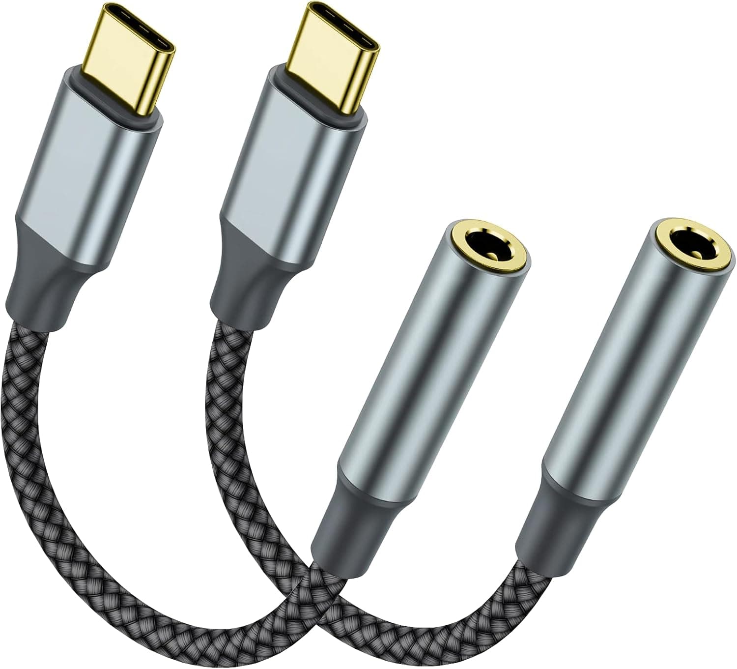 USB-C to 3.5mm Audio Adapter 2 Pack for Headphone Jack Connection, Hi-Res DAC Chip Support, Durable Braided Cable, Compact Plug and Play Design — 1 of 5