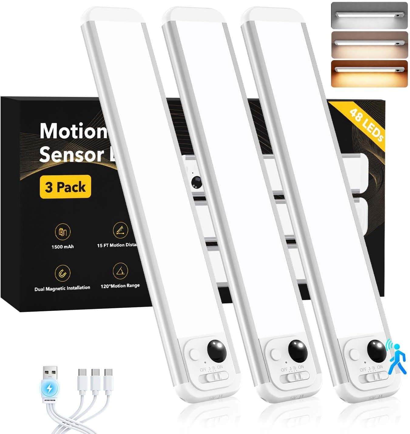 8.5 Inch Wireless Motion Sensor Under-Cabinet Light with Rechargeable Battery, LED Illumination, Easy Installation and Auto On-Off Feature — 1 of 4