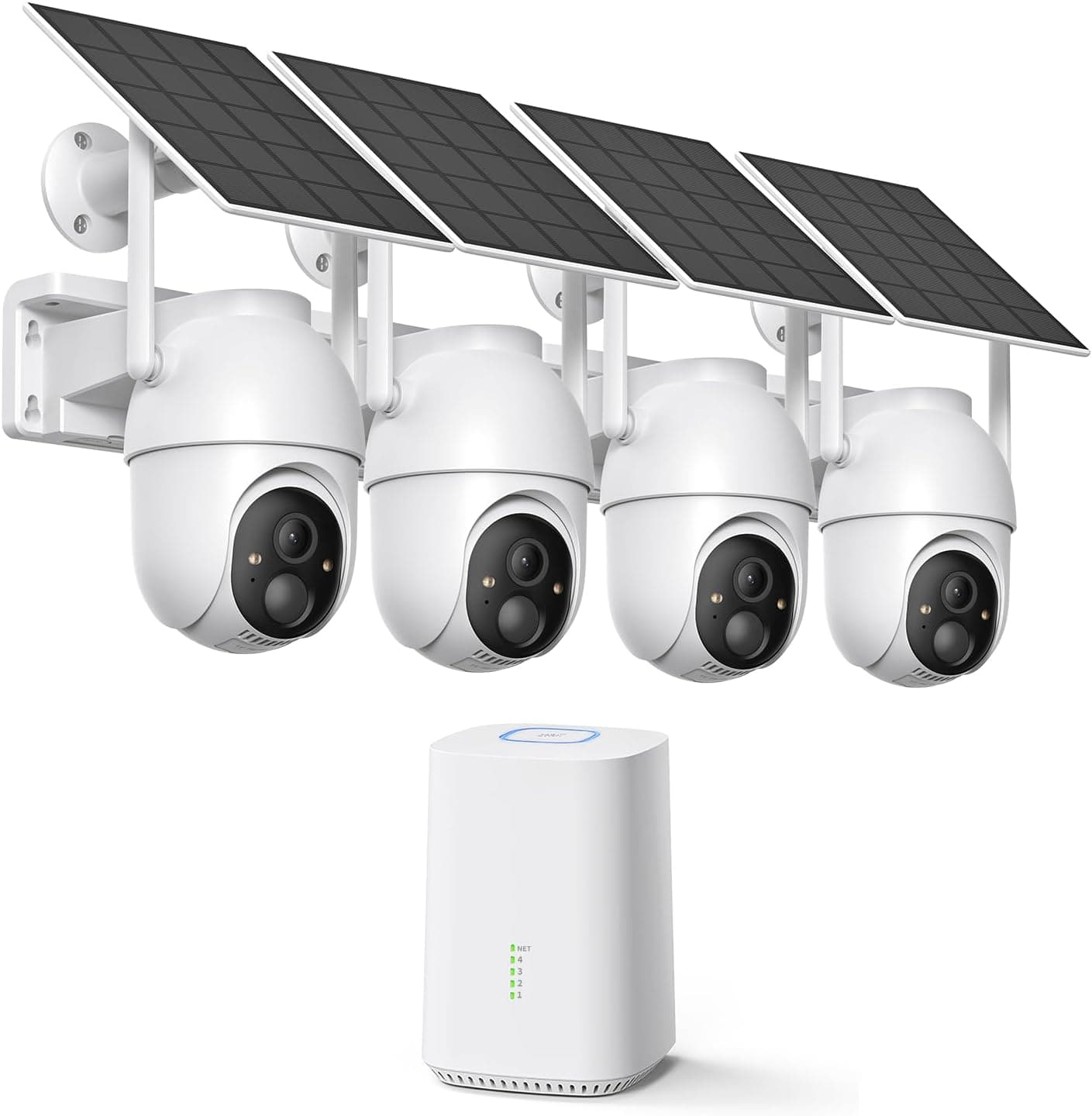 4-Cam Kit Home Security Camera System with 2K 4MP HD Color Night Vision, 360 Degree View, Solar Panel Powered Design and 64GB Local Storage — 1 of 4