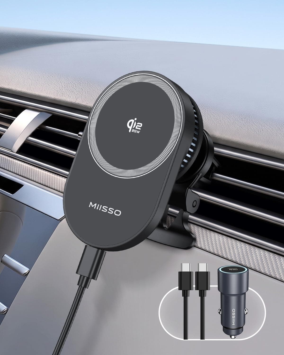 Qi2.2 25W Magnetic Vent Mount Car Charger with TEC Fan Featuring Fast Wireless Charging and Secure Air Vent Grip — 1 of 5