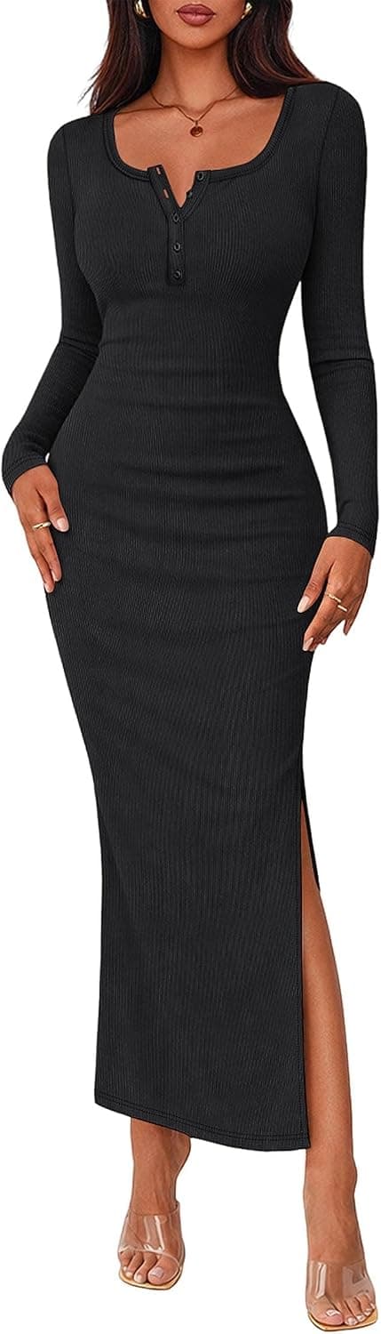 Womens 2026 Fall Long Sleeve Bodycon Maxi Dress Featuring a Figure-Flattering Cut, Elegant Silhouette, Comfortable Fabric and Versatile Seasonal Style