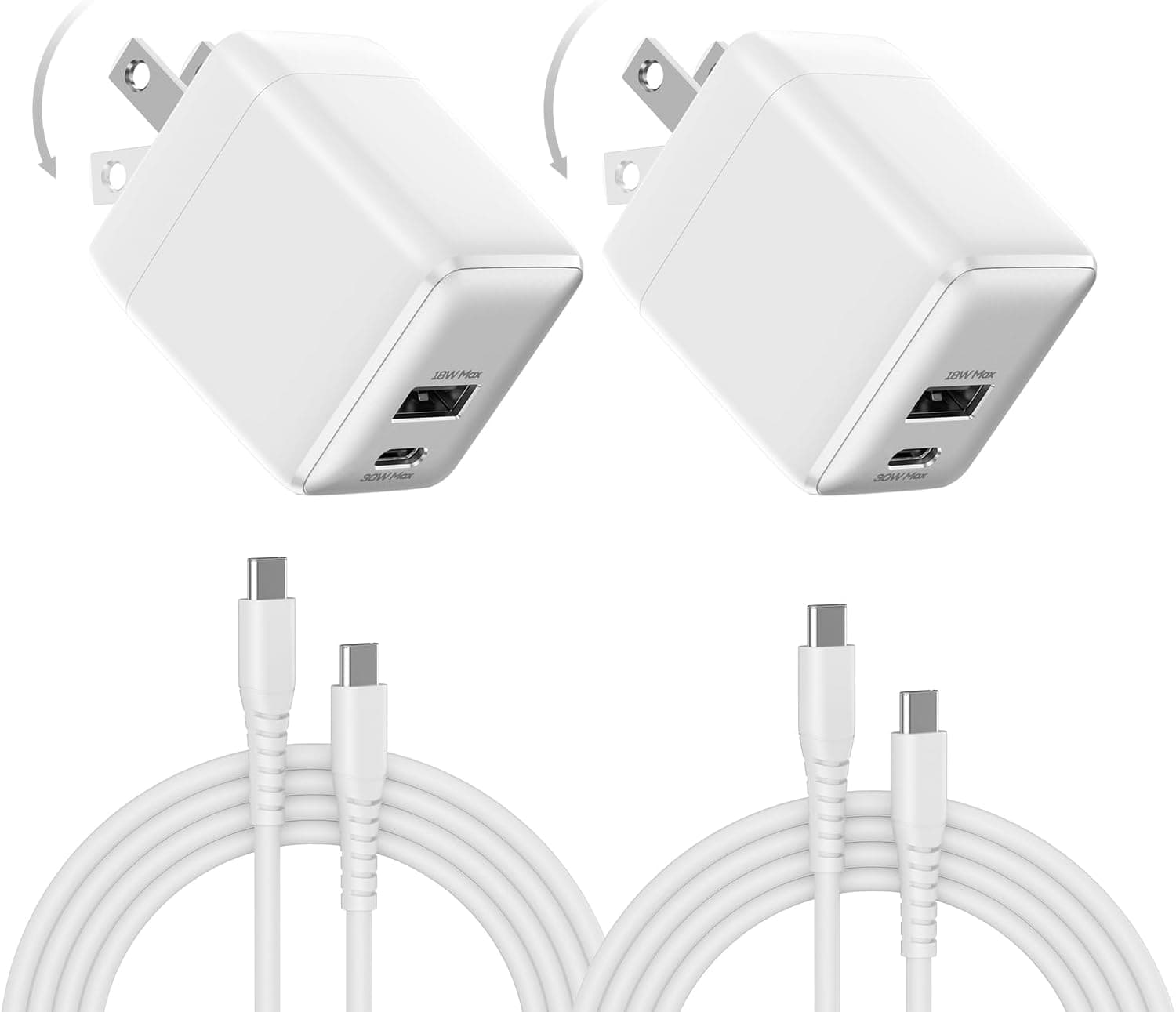 30W Dual-Port USB-C Wall Charger with Fast Charging Technology, Compact Travel Design, Foldable Plug, and Overcurrent Protection for Phones and — 1 of 4