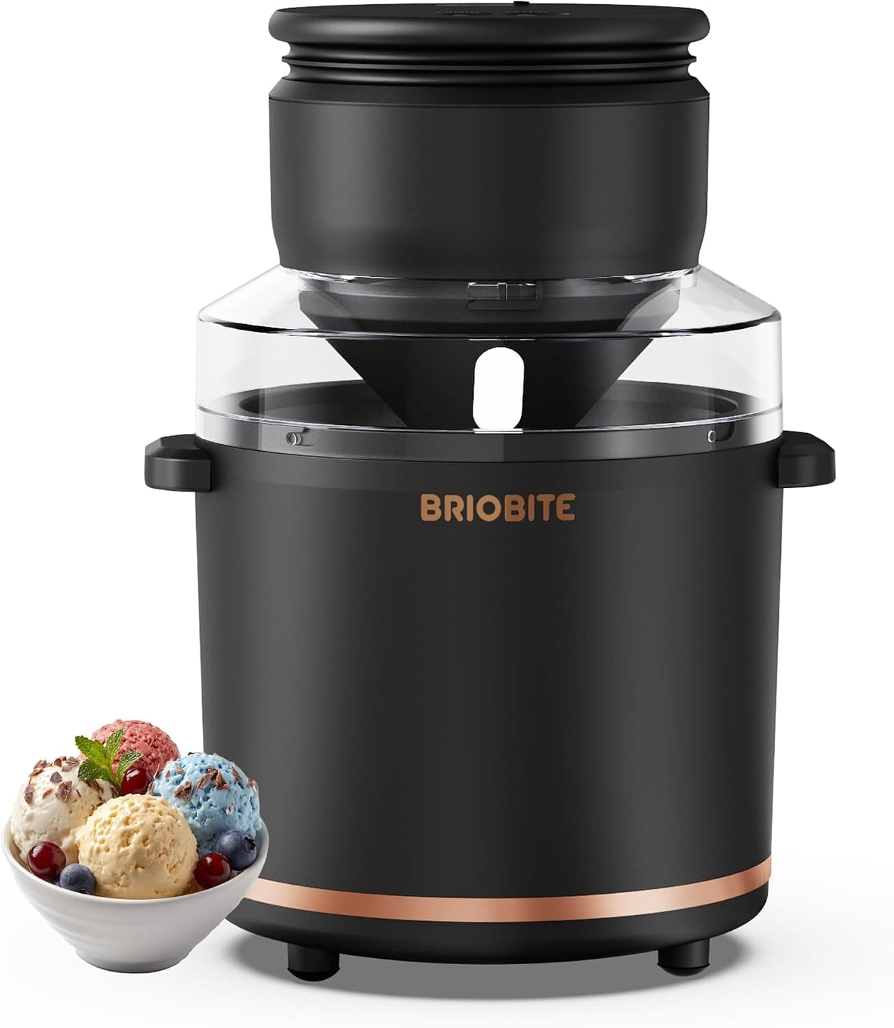 BRIOBITE 1.1 Quart USB-C Rechargeable Ice Cream Maker with Automatic Shut-Off, BPA-Free Aluminum Construction, Overheat Protection and Recipe Book — 1 of 5