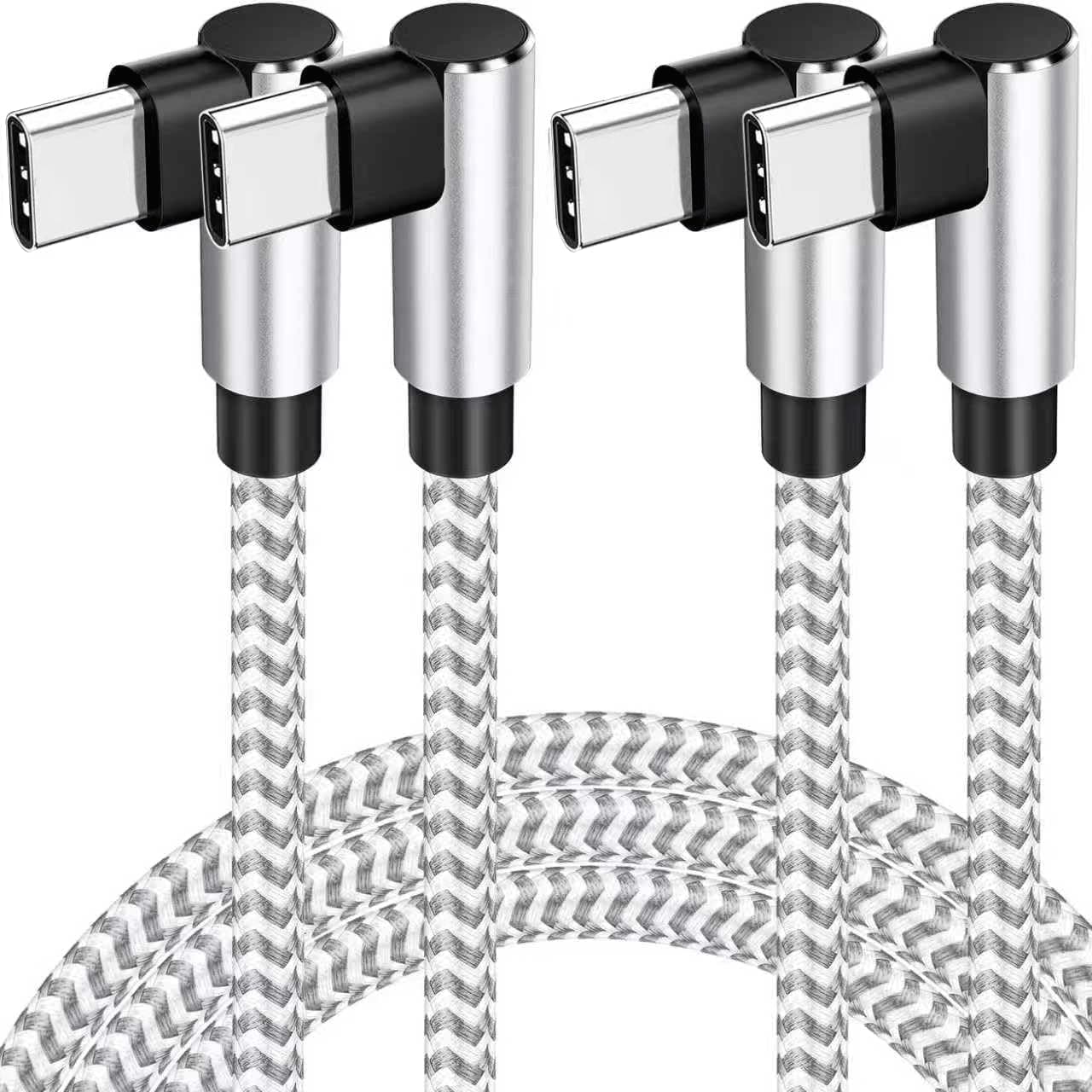 USB-C 10ft 90 Degree Nylon Braided Cable 2 Pack with Fast Charging Support and Heavy Duty Strain Relief for Phone Tablet and Laptop Devices — 1 of 5