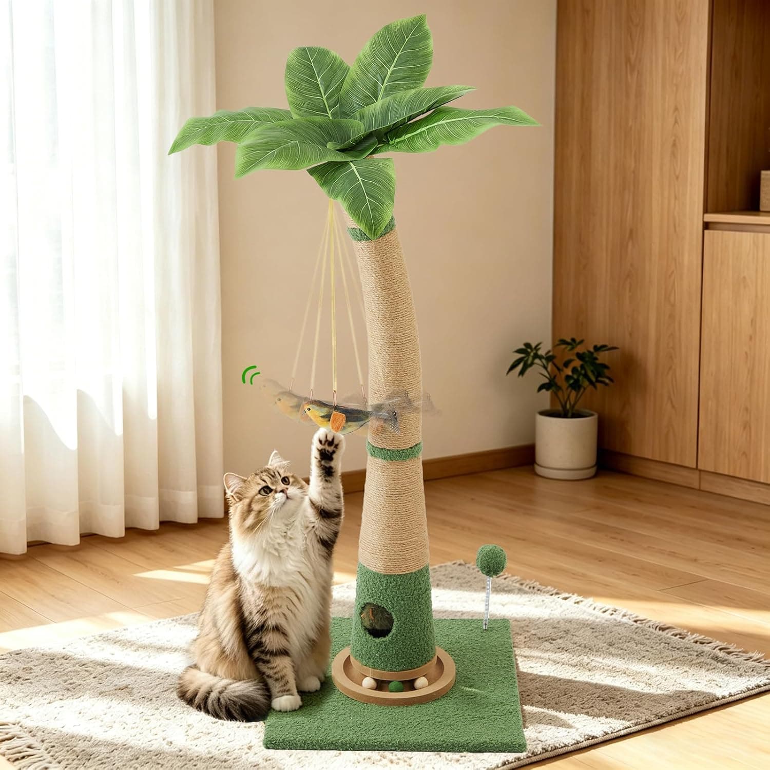 35 Inch Tall Cat Scratching Post with Interactive Toys and Durable Sisal Wrapping for Healthy Claws and Active Indoor Playtime — 1 of 5