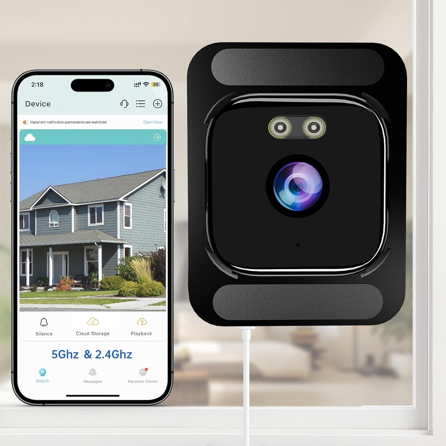 2K Indoor Window Security Camera with Through-Glass Clarity, Full-Color Night Vision, No-Drill Mount, AI Person and Car Detection, Dual-Band Wi-Fi — 1 of 5