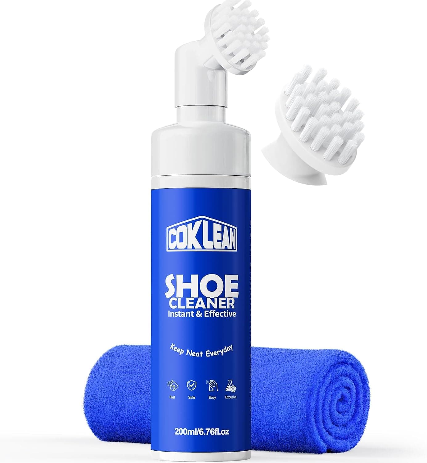Water-Free Sneaker Cleaner Foam 6.76 OZ Deep Cleaning Solution for Athletic Shoes, Leather, Canvas and Suede with Quick-Dry Formula