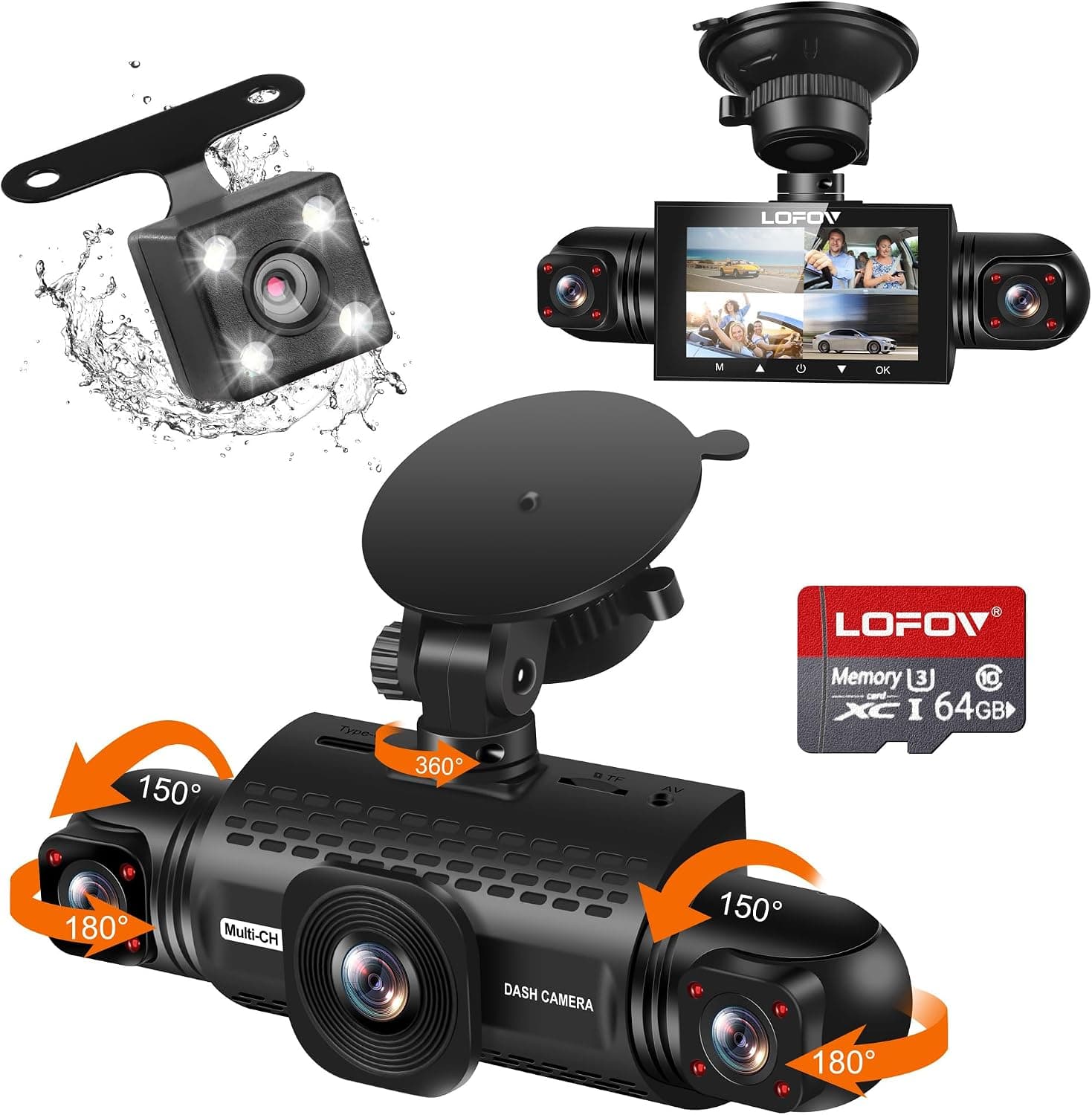 LOFOV 4-Channel 360-Degree Dash Cam with Wi-Fi App Control, 24-Hour Radar Parking Monitoring, Super Night Vision and Included 64GB Memory Card — 1 of 5