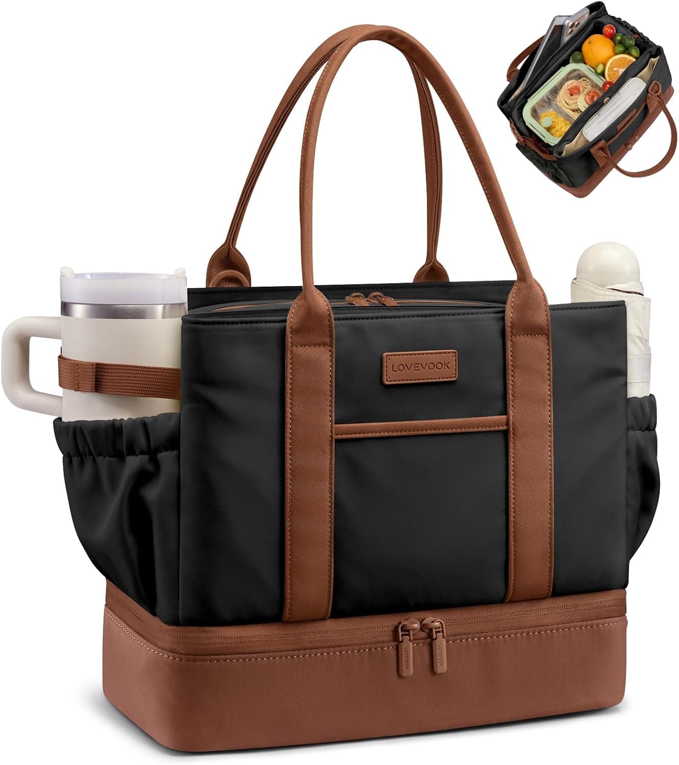 Insulated Lunch Bag with Triple Compartments and Dedicated Bottle Holder for Daily Meal Prep, Office, School, Work and Outdoor Travel Use — 1 of 5