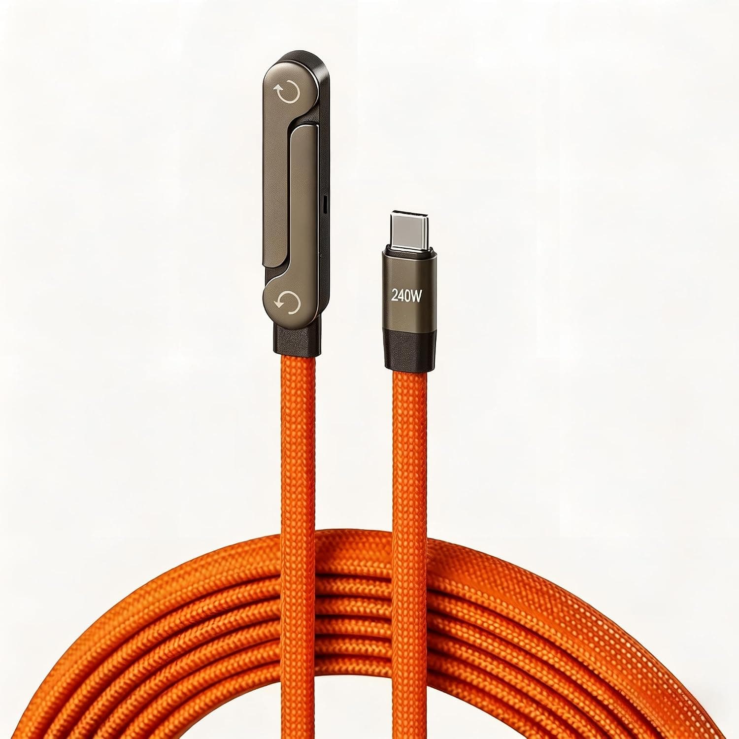 USB-C to USB-C 90-Degree Braided Fast Charging Cable featuring Integrated Foldable Phone Stand and Durable Design for Daily Use — 1 of 5