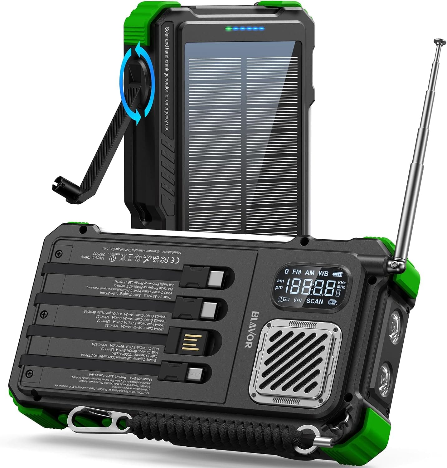 BLAVOR Hand Crank Emergency Radio with 20000mAh Power Bank, Solar Powered Charger, NOAA Weather Alerts, Built-In Flashlight and Bluetooth Speaker — 1 of 5