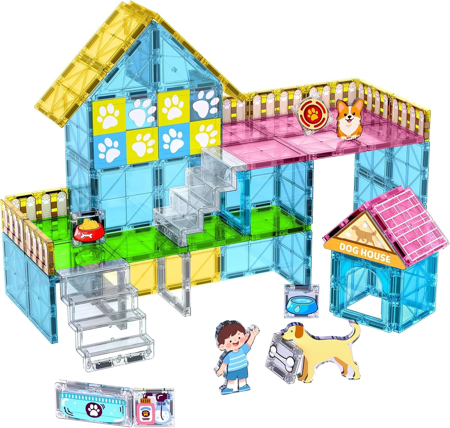 Puppy House Magnetic Tiles 50 PCS STEM Building Set with Vibrant Colors, Strong Magnets, Creative Construction and Educational Toy Features — 1 of 5