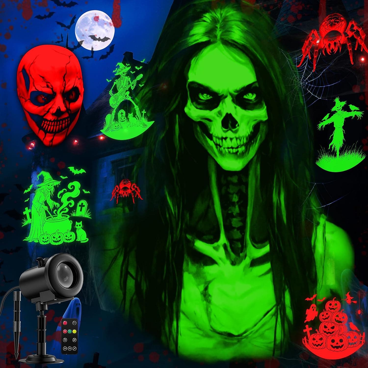 12-in-1 Halloween Projector Outdoor with 8 Moving 3D Characters, 4 Christmas Patterns, HD LED Chip, 270-Degree Swivel Head and All-Weather Rainproof — 1 of 5