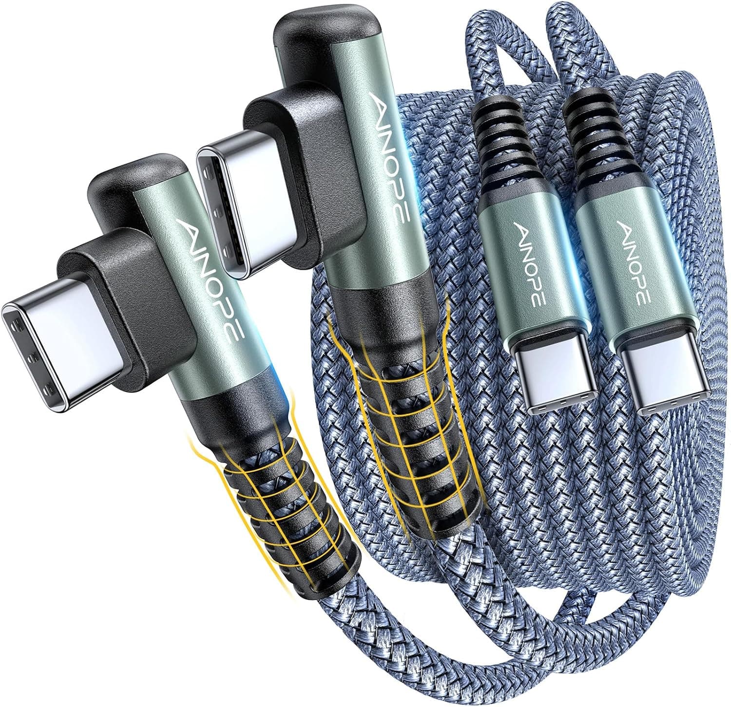 USB-C to USB-C Cable 2-Pack 6.6ft with 60W Fast Charging Support, Durable Braided Design, Universal Compatibility and Reliable Data Transfer Speeds