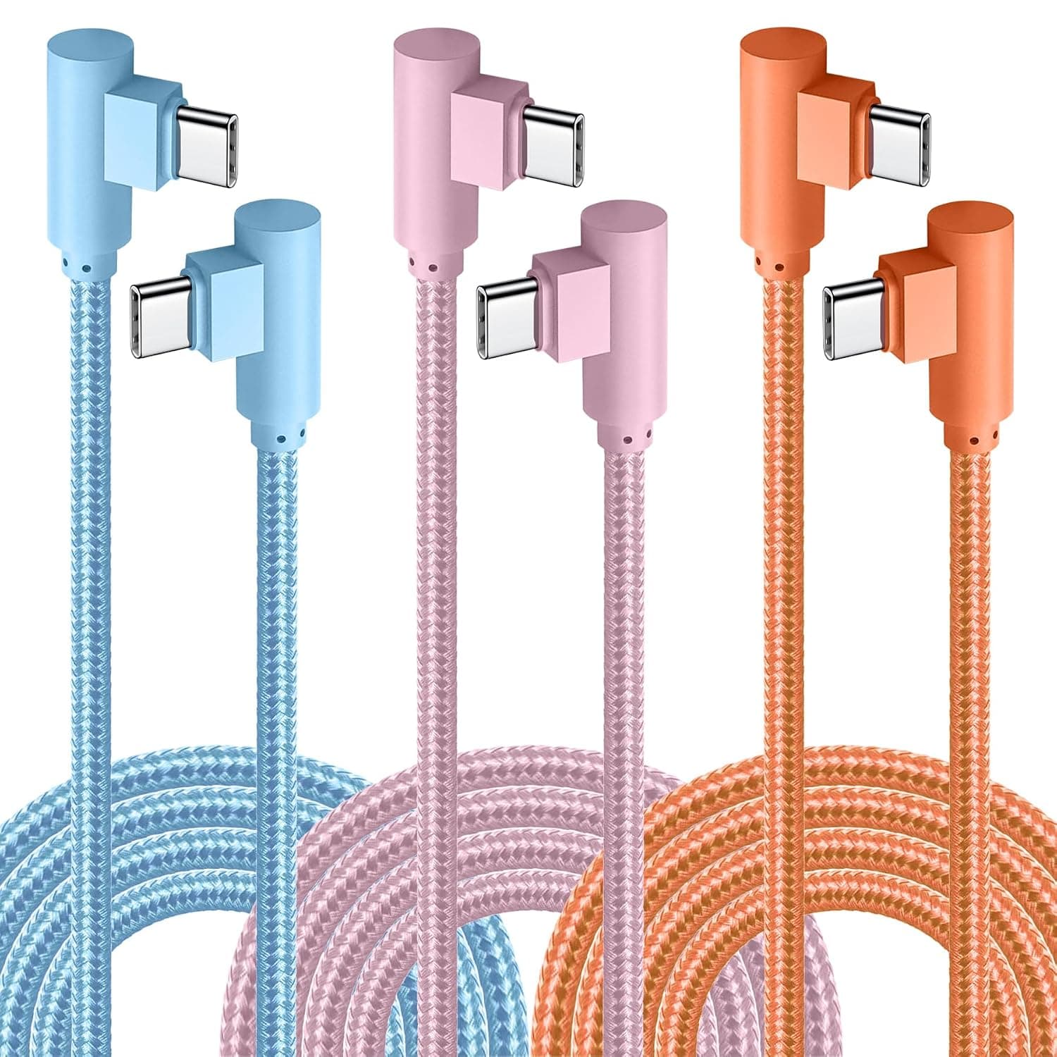 USB-C 10ft 60W 90 Degree Cable 3 Pack with Fast Charging Support and Durable Braided Design for Smartphones and Laptops — 1 of 5