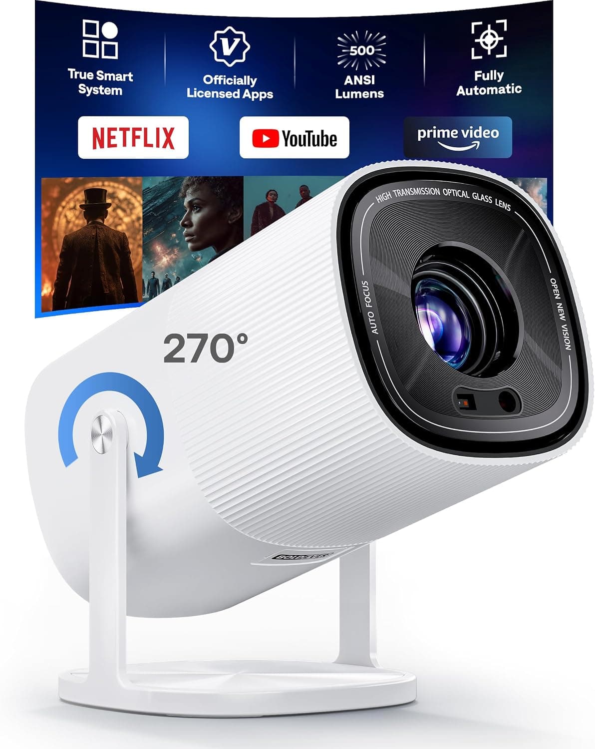 Mini Smart Projector with Officially-Licensed Apps, 500 ANSI Lumens, Built-in Speakers, Native Resolution and Portable Design for Movie Nights — 1 of 5