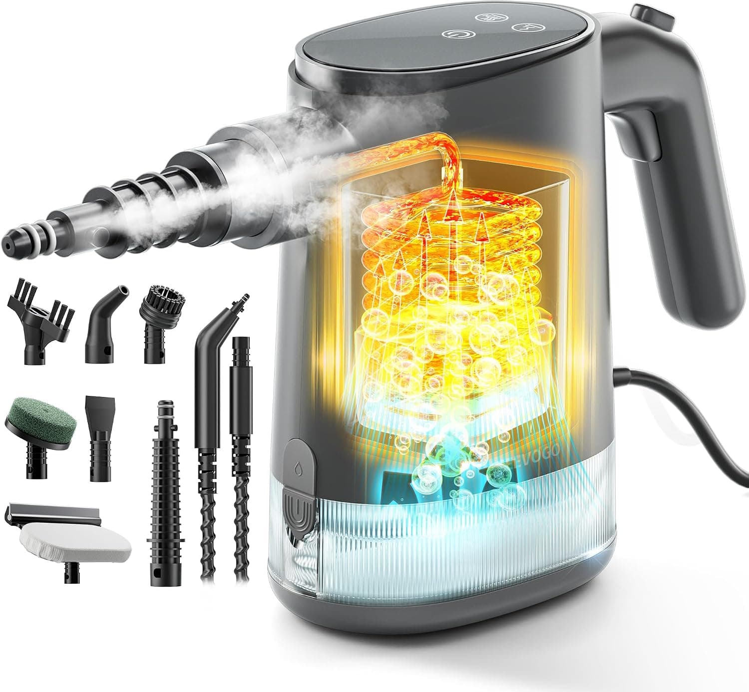 TEEVOGO 1200W Handheld Steam Cleaner with 650ML Water Tank, 15-Second Fast Heat-Up, 35-Minute Continuous Steam Time and Multi-Purpose Attachments