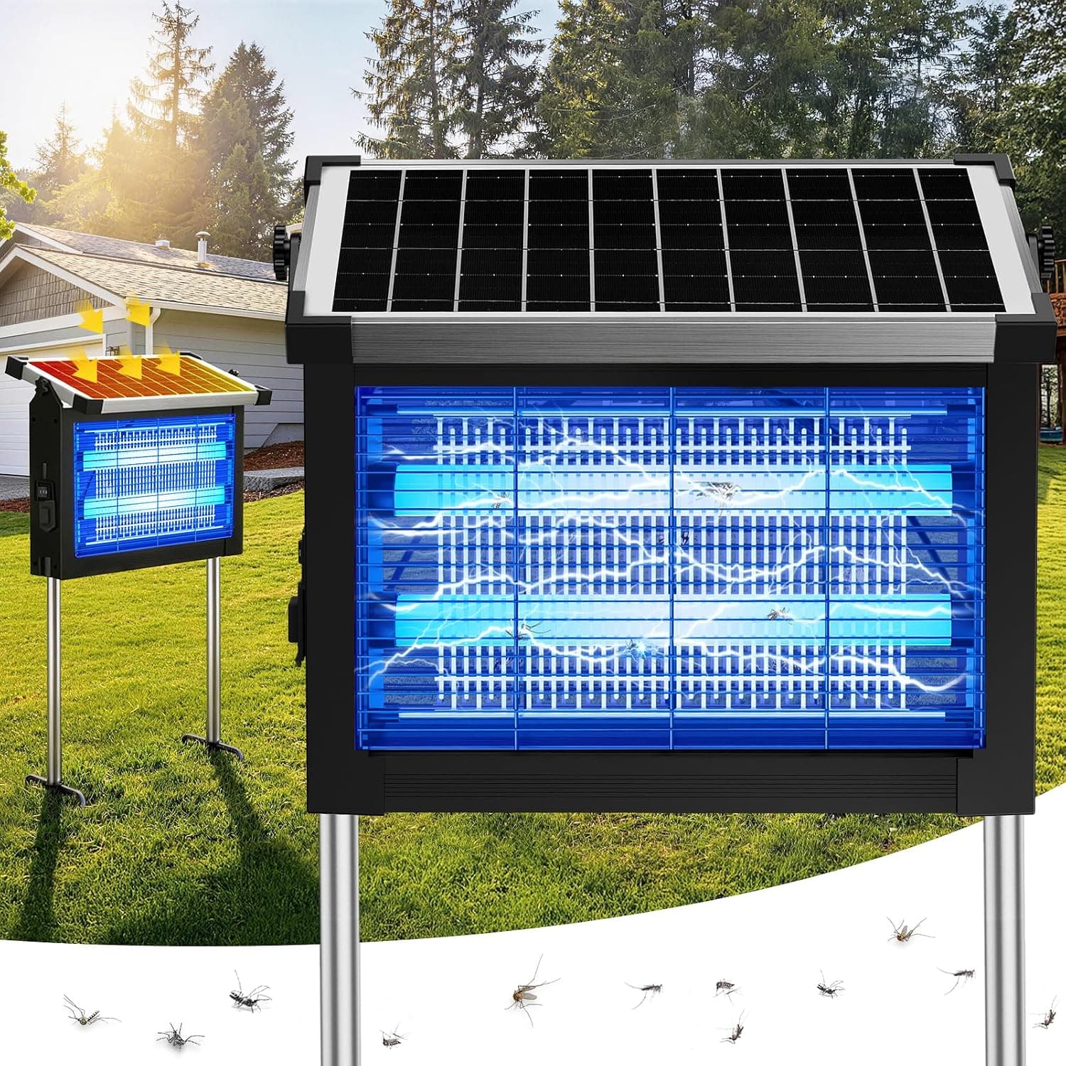 Solar Mosquito Zapper 4500V Outdoor Bug Zapper with 1/2 Acre Coverage, 4000mAh Battery, Dual Solar and USB Charging, and IPX5 Waterproof Rating — 1 of 5