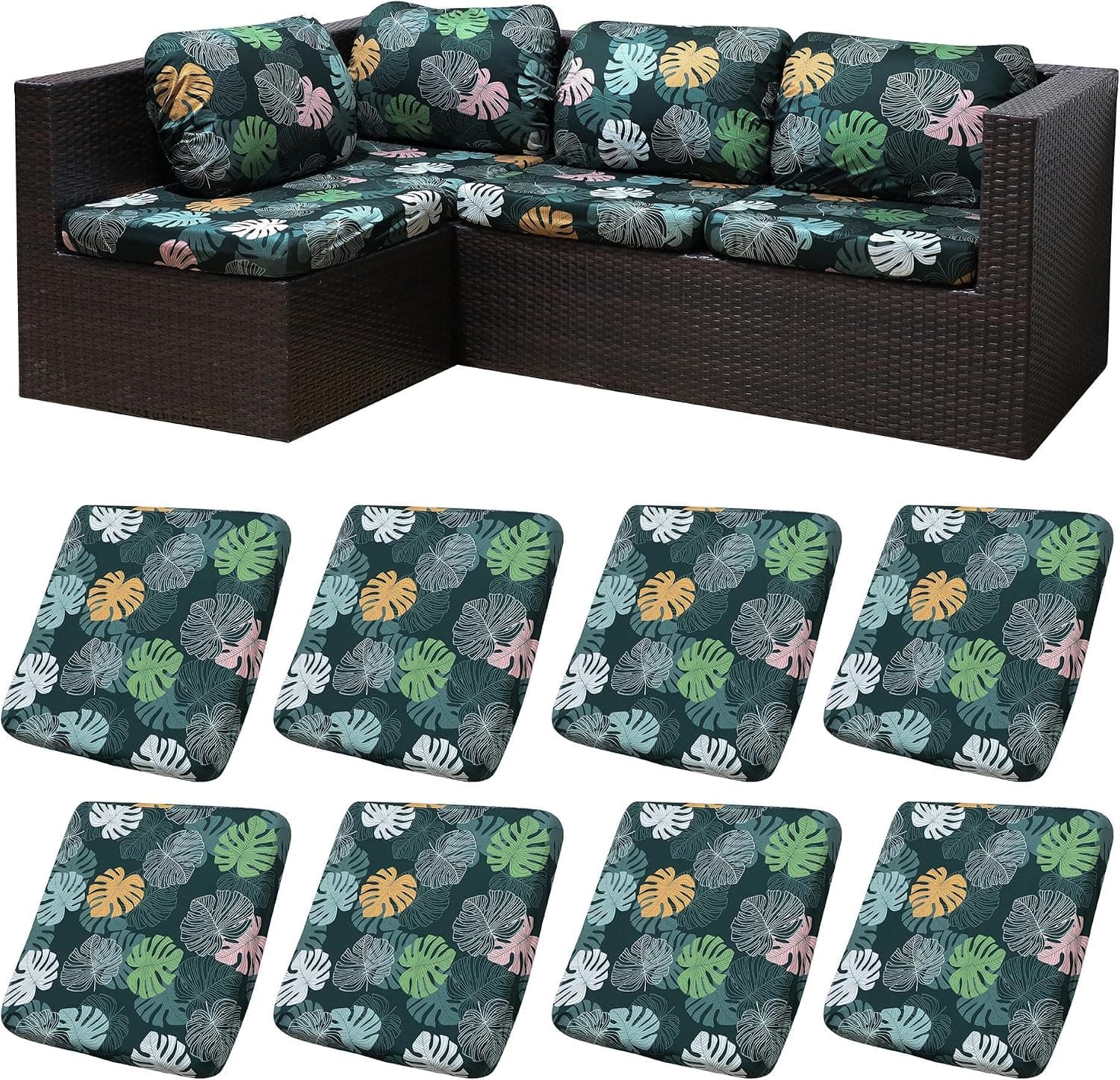 Outdoor Patio Cushion Covers 8-Piece Set Durable Water-Resistant Fabric Replacement Slipcovers for Deep Seating Sofa Furniture Protection